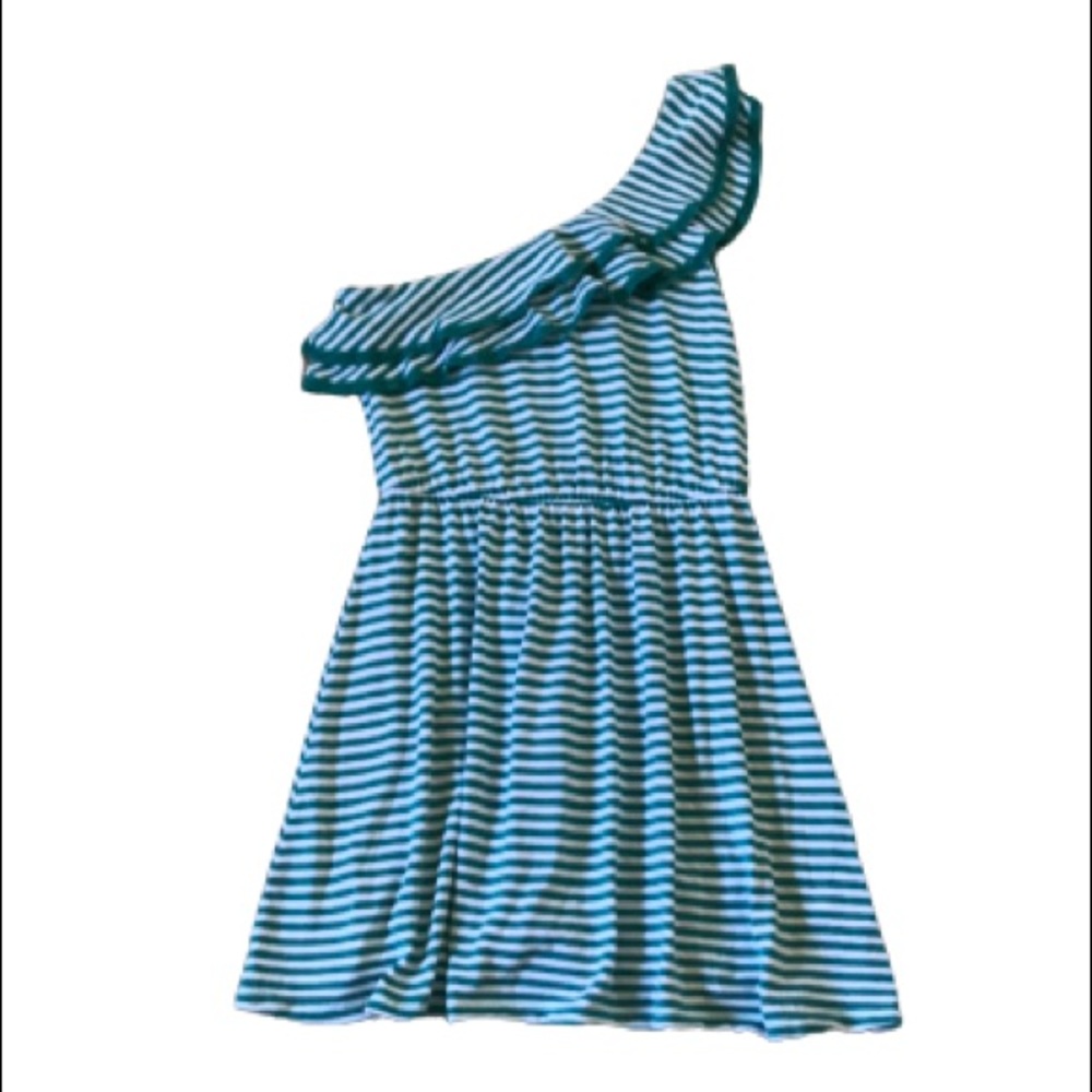 Teal One-Shoulder Striped Dress by Rewind